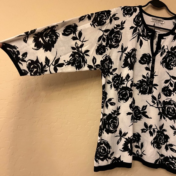 Cathy Daniels Winter White with Black Roses Knit Sweater - Picture 8 of 16
